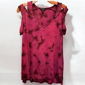 Rock & Republic Purple Burgundy Studded Cold Shoulder Shirt Top size M